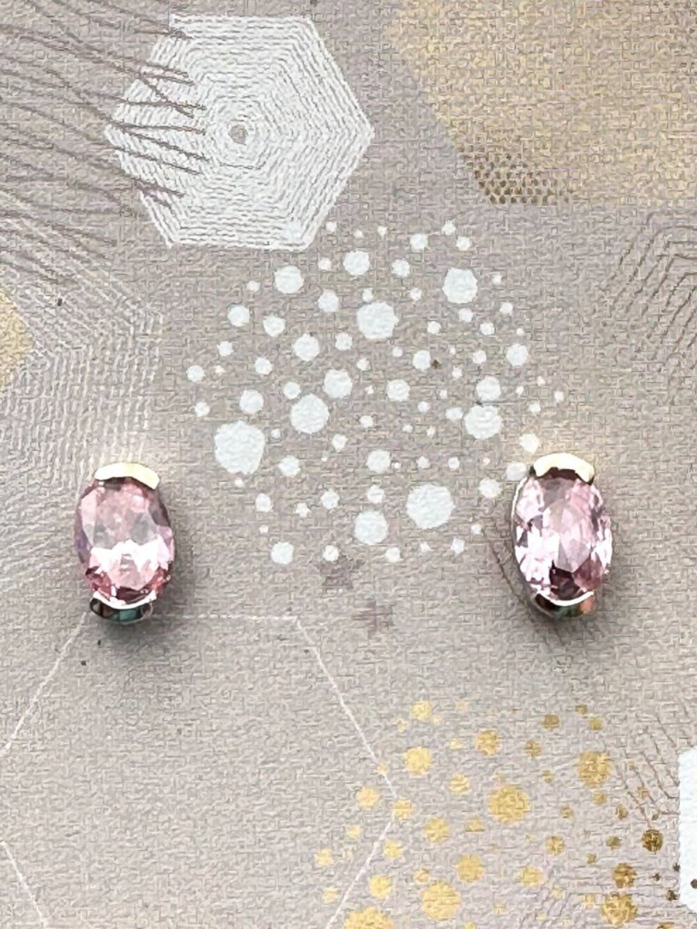 14K White Gold Womens Earrings Pink Cubic Zirconia Pierced Studs Gift Idea